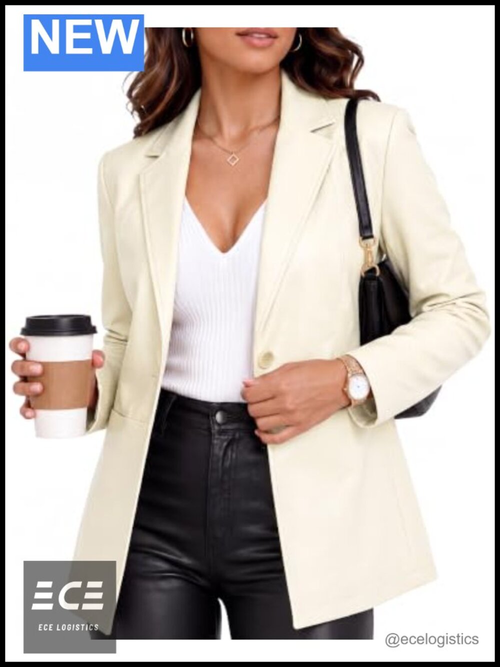 Faux Leather Blazer Jacket Women Lightly Fitted Business Casual